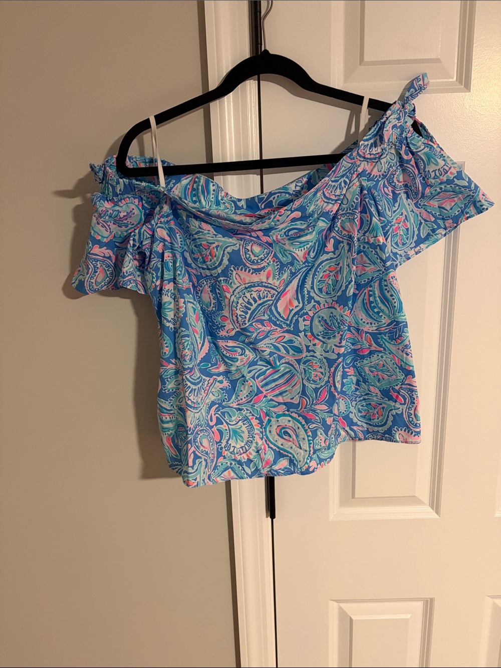 Lilly Pulitzer Cold-Shoulder Paisley Top in Aqua, Pink and Blue